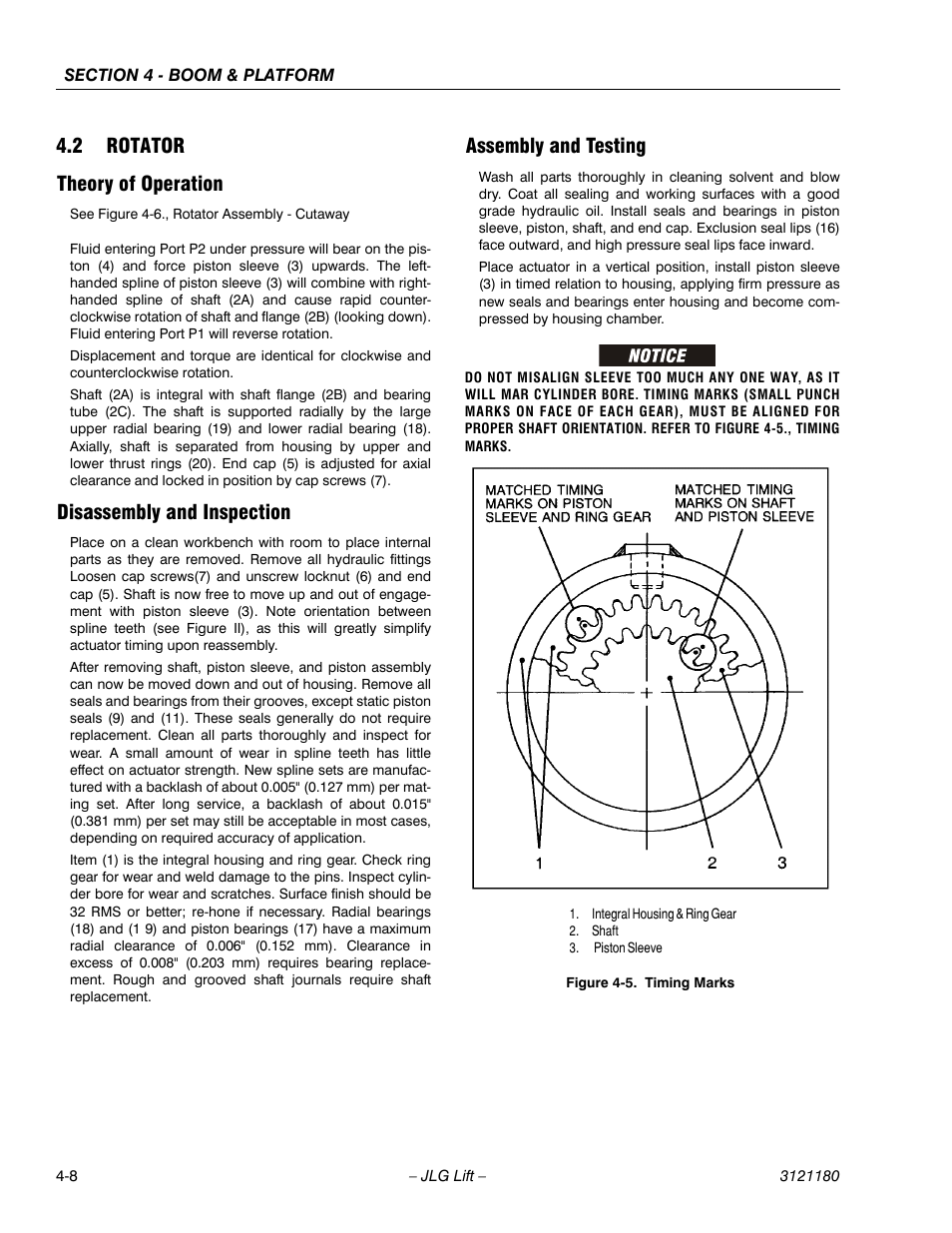 2 rotator, Theory of operation, Disassembly and inspection | Assembly and testing, Rotator -8, Timing marks -8, 2 rotator theory of operation | JLG 450A_AJ Series II Service Manual User Manual | Page 274 / 472