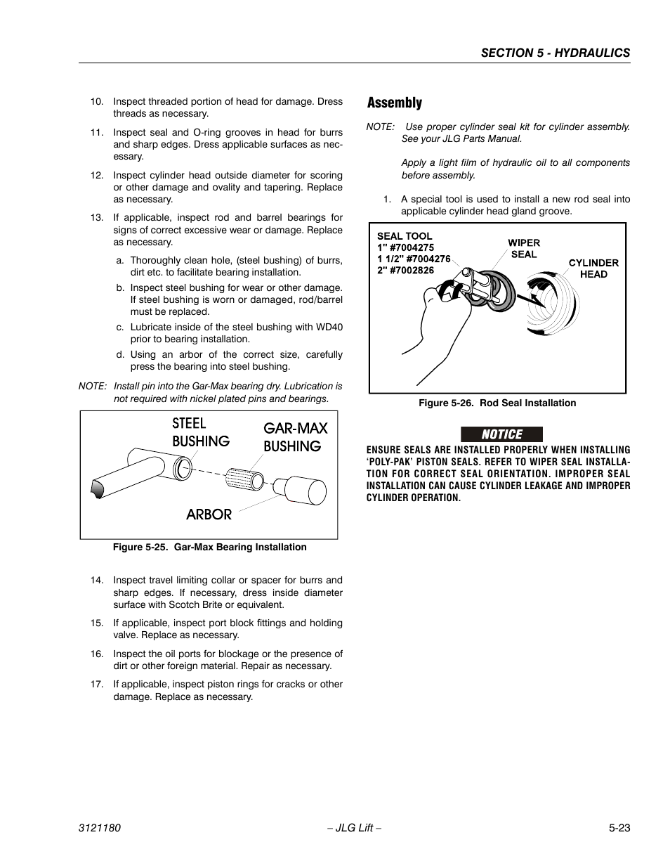 Assembly, Assembly -23, Gar-max bearing installation -23 | Rod seal installation -23 | JLG 450A_AJ Series II Service Manual User Manual | Page 313 / 472