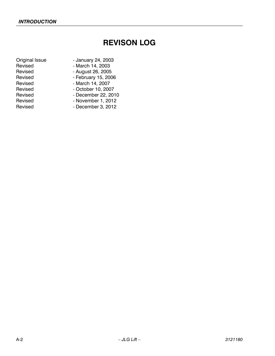 Revison log | JLG 450A_AJ Series II Service Manual User Manual | Page 4 / 472