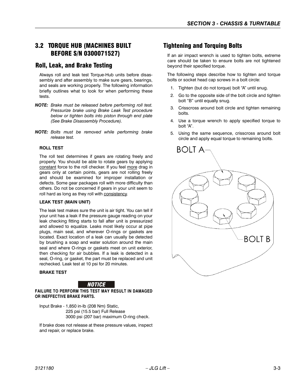 Roll, leak, and brake testing, Tightening and torquing bolts | JLG 450A_AJ Series II Service Manual User Manual | Page 53 / 472