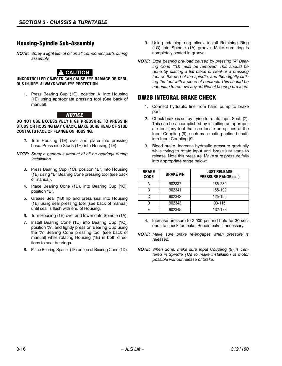 Housing-spindle sub-assembly, Dw2b integral brake check | JLG 450A_AJ Series II Service Manual User Manual | Page 66 / 472