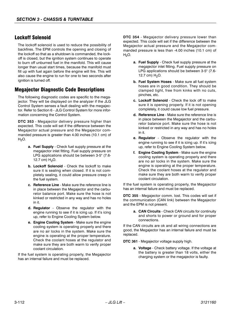 Lockoff solenoid, Megajector diagnostic code descriptions | JLG 740AJ Service Manual User Manual | Page 164 / 408