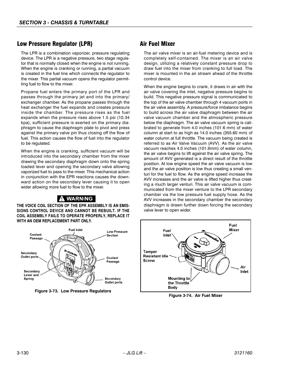 Low pressure regulator (lpr), Air fuel mixer, Low pressure regulators -130 | Air fuel mixer -130 | JLG 740AJ Service Manual User Manual | Page 182 / 408