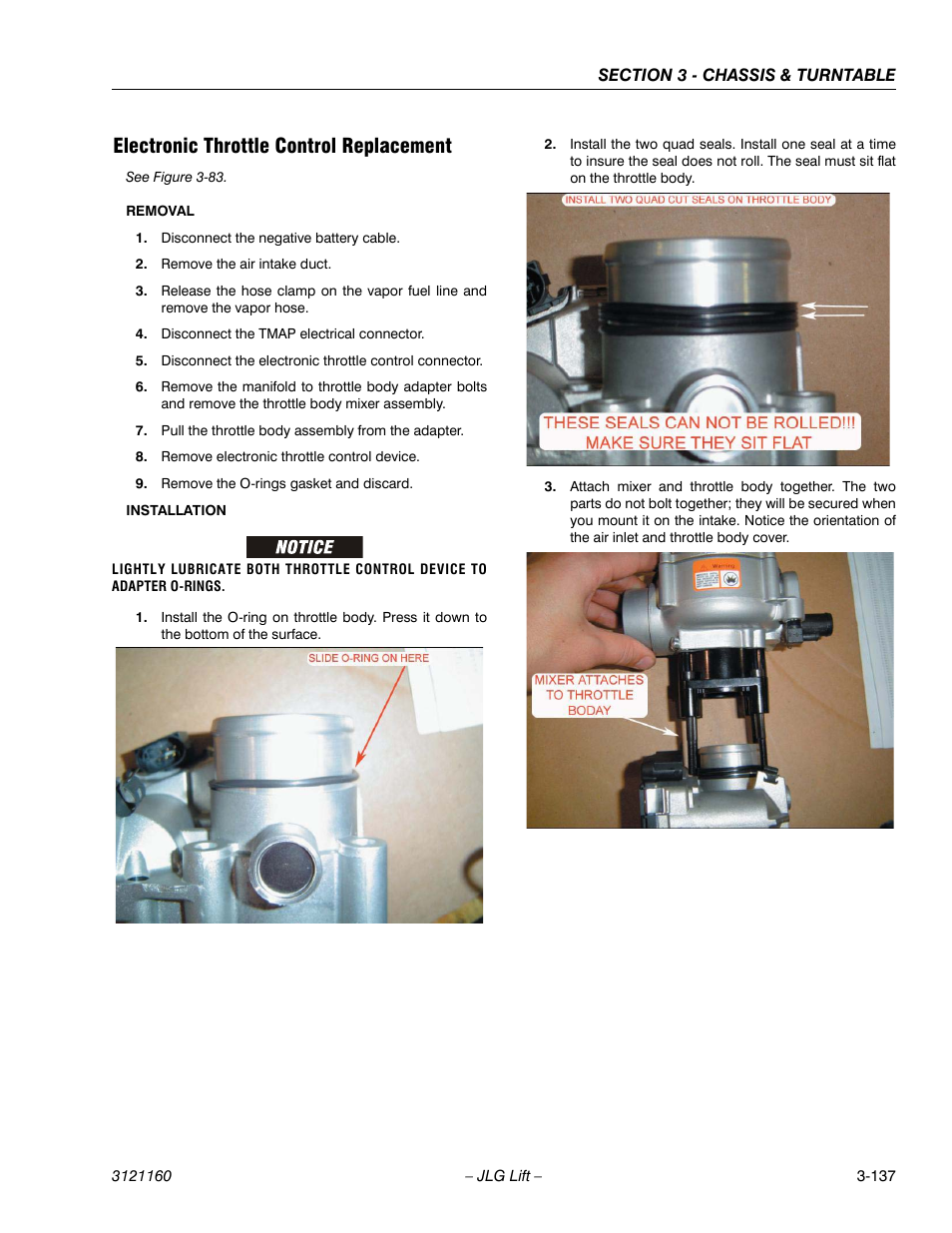 Electronic throttle control replacement, Electronic throttle control replacement -137 | JLG 740AJ Service Manual User Manual | Page 189 / 408