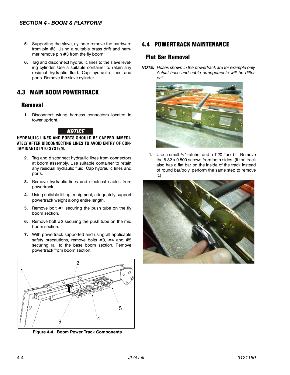 3 main boom powertrack, Removal, 4 powertrack maintenance | Flat bar removal, Main boom powertrack -4, Removal -4, Powertrack maintenance -4, Flat bar removal -4, Boom power track components -4, 3 main boom powertrack removal | JLG 740AJ Service Manual User Manual | Page 220 / 408