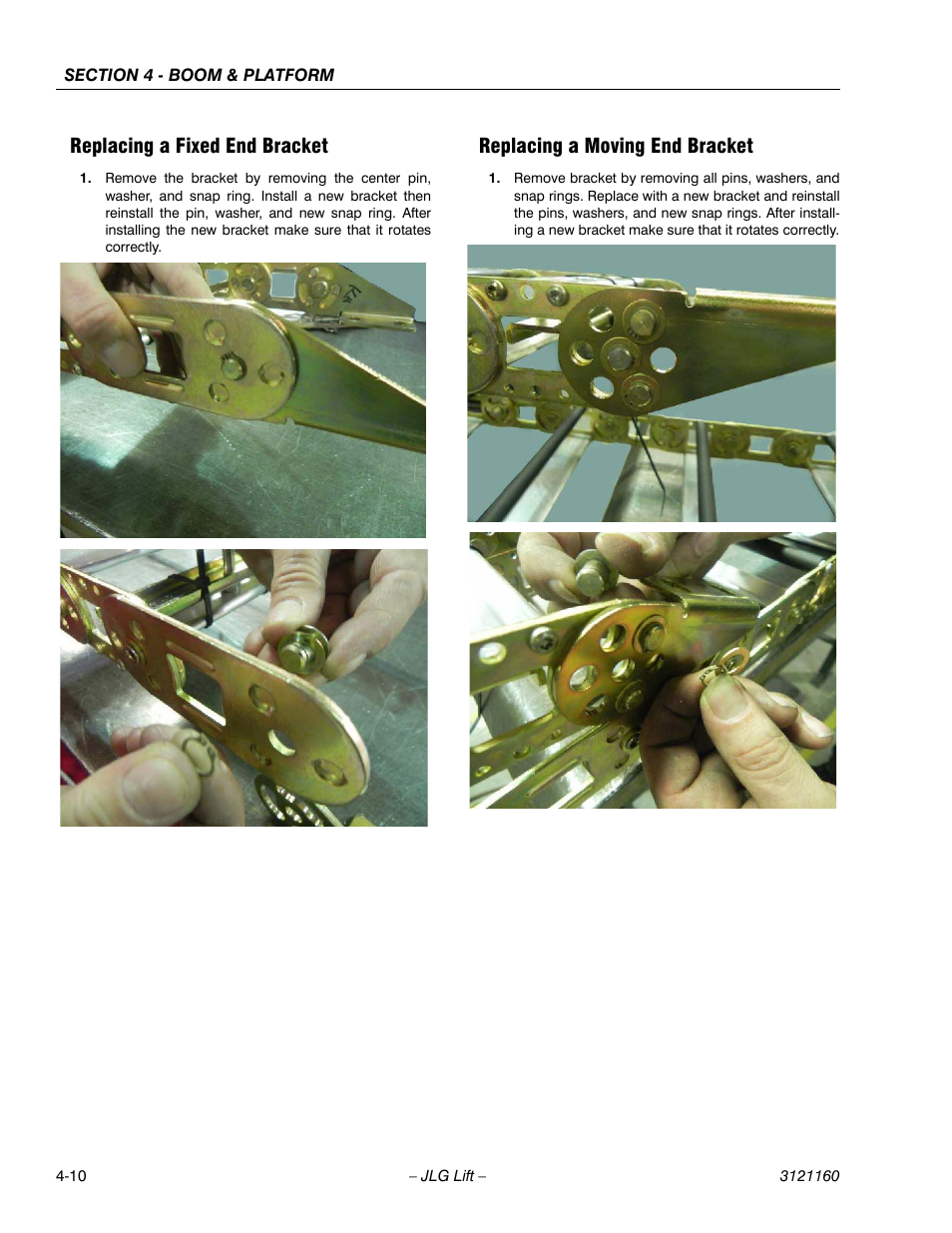 Replacing a fixed end bracket, Replacing a moving end bracket | JLG 740AJ Service Manual User Manual | Page 226 / 408