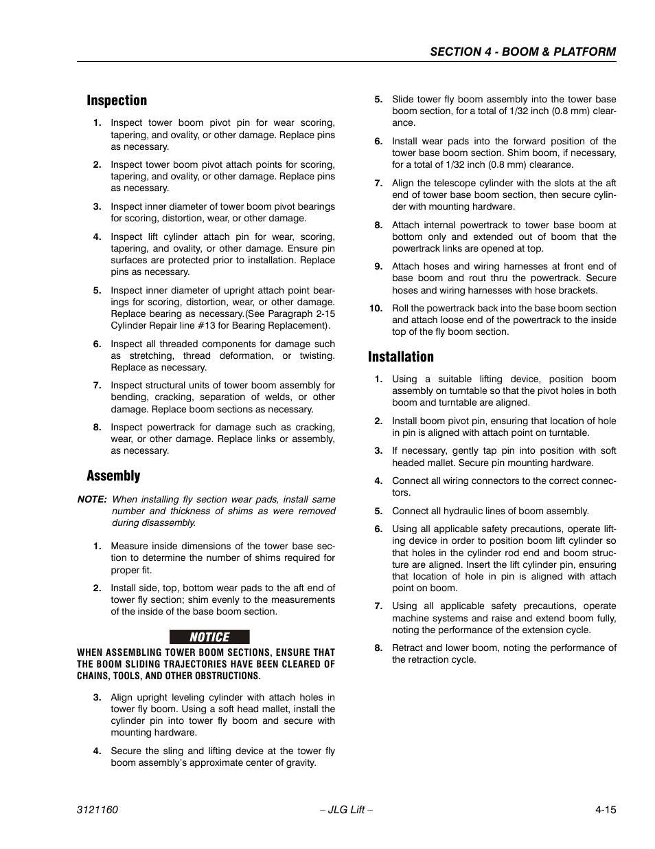 Inspection, Assembly, Installation | Inspection -15 assembly -15 installation -15 | JLG 740AJ Service Manual User Manual | Page 231 / 408