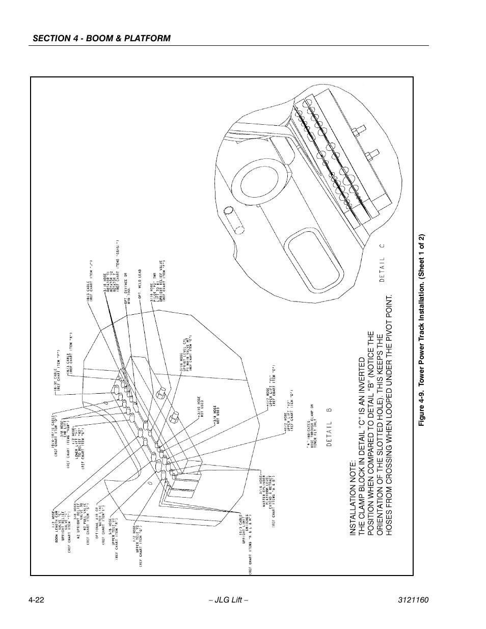 Tower power track installation. (sheet 1 of 2) -22 | JLG 740AJ Service Manual User Manual | Page 238 / 408