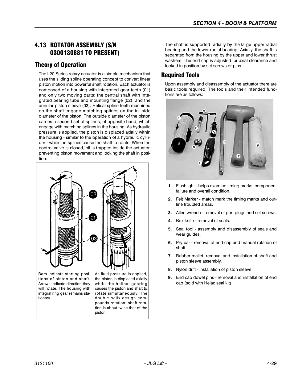 13 rotator assembly (s/n 0300130881 to present), Theory of operation, Required tools | Rotator assembly (s/n 0300130881 to present) -29, Theory of operation -29, Required tools -29 | JLG 740AJ Service Manual User Manual | Page 245 / 408