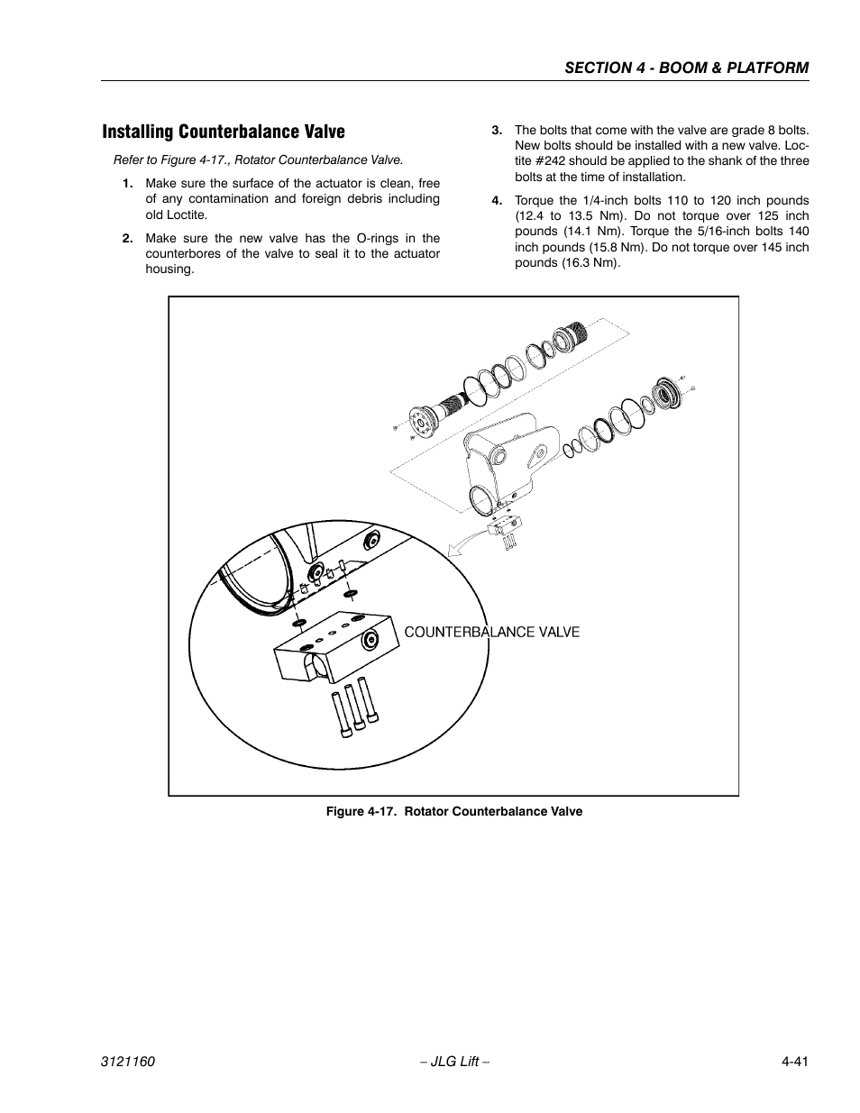 Installing counterbalance valve, Installing counterbalance valve -41, Rotator counterbalance valve -41 | JLG 740AJ Service Manual User Manual | Page 257 / 408