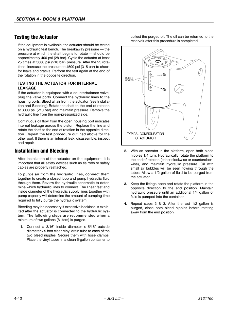 Testing the actuator, Installation and bleeding | JLG 740AJ Service Manual User Manual | Page 258 / 408