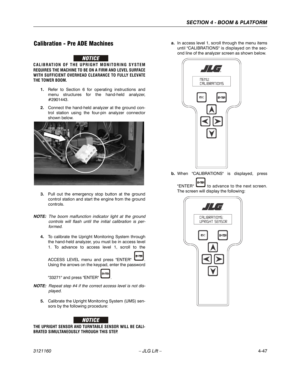 Calibration - pre ade machines, Calibration - pre ade machines -47 | JLG 740AJ Service Manual User Manual | Page 263 / 408