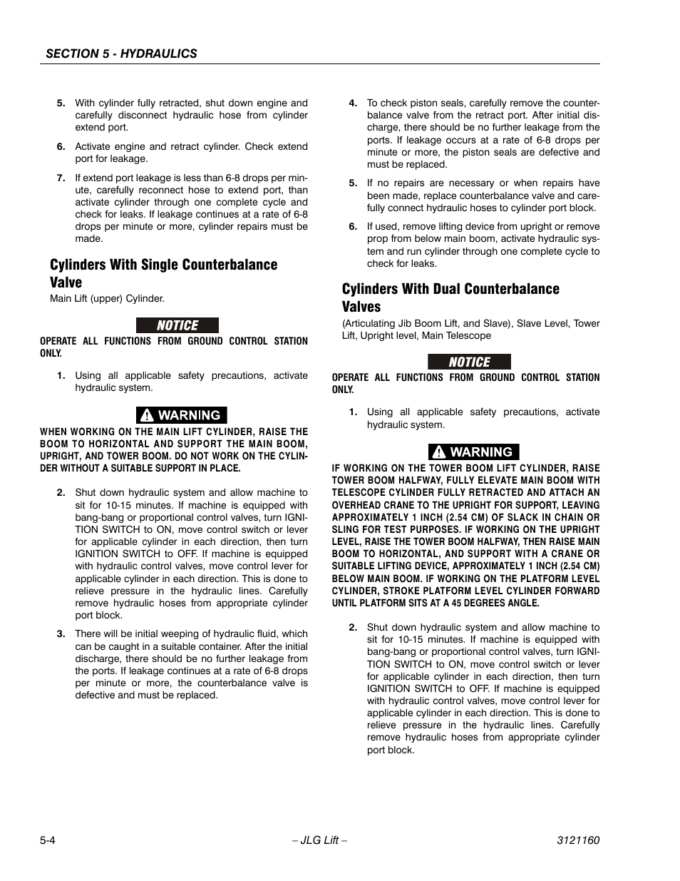 Cylinders with single counterbalance valve, Cylinders with dual counterbalance valves | JLG 740AJ Service Manual User Manual | Page 290 / 408