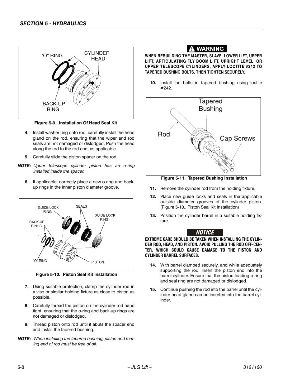 Installation of head seal kit -8, Piston seal kit installation -8, Tapered bushing installation -8 | JLG 740AJ Service Manual User Manual | Page 294 / 408