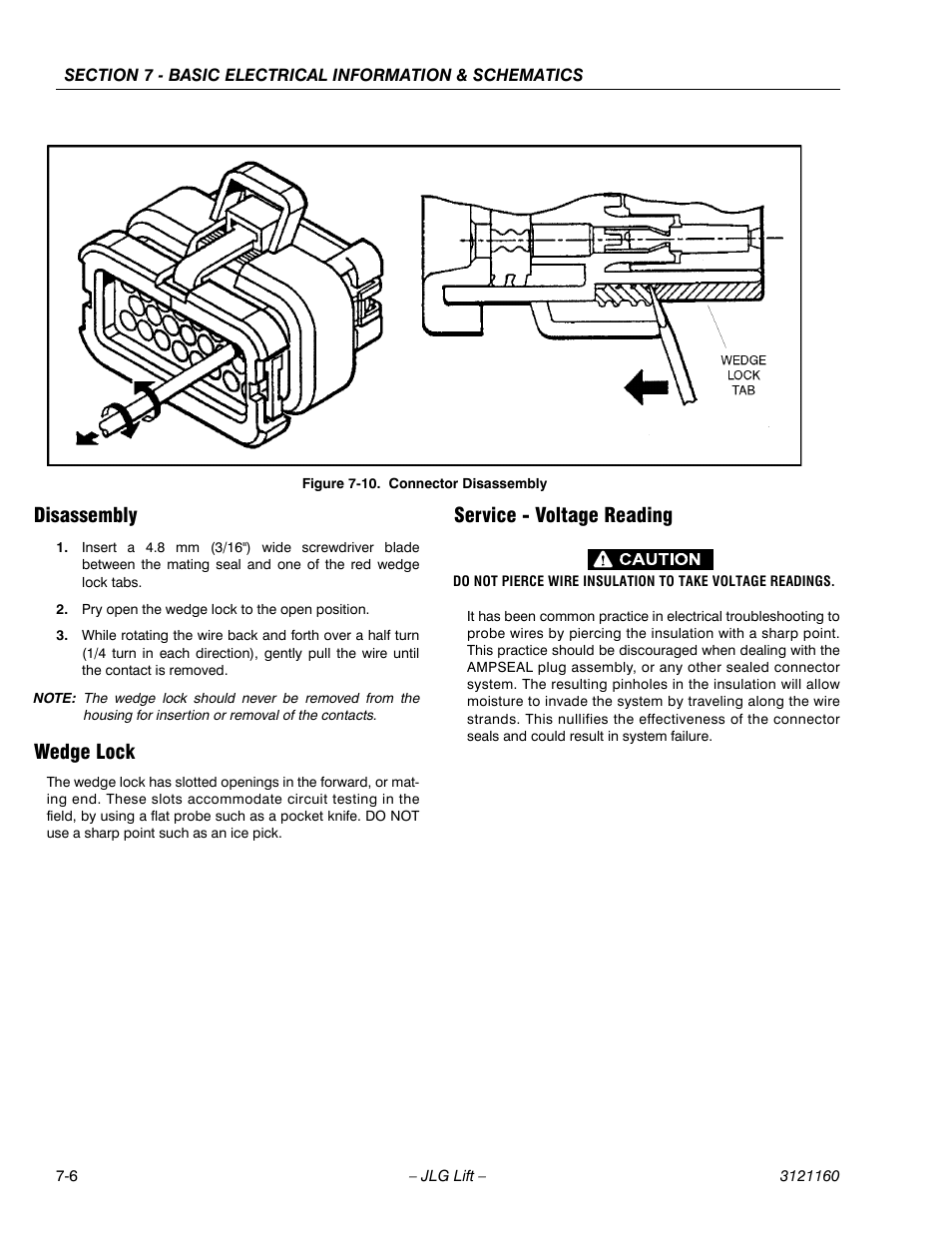 Disassembly, Wedge lock, Service - voltage reading | Connector disassembly -6 | JLG 740AJ Service Manual User Manual | Page 380 / 408