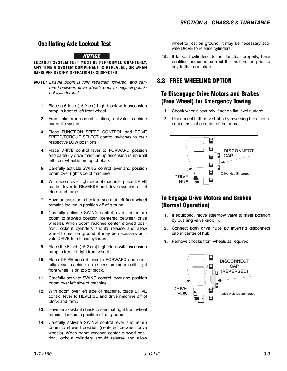 Oscillating axle lockout test, 3 free wheeling option, Oscillating axle lockout test -3 | Free wheeling option -3 | JLG 740AJ Service Manual User Manual | Page 55 / 408