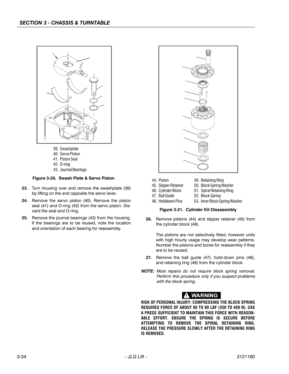 Swash plate & servo piston -34, Cylinder kit disassembly -34 | JLG 740AJ Service Manual User Manual | Page 86 / 408