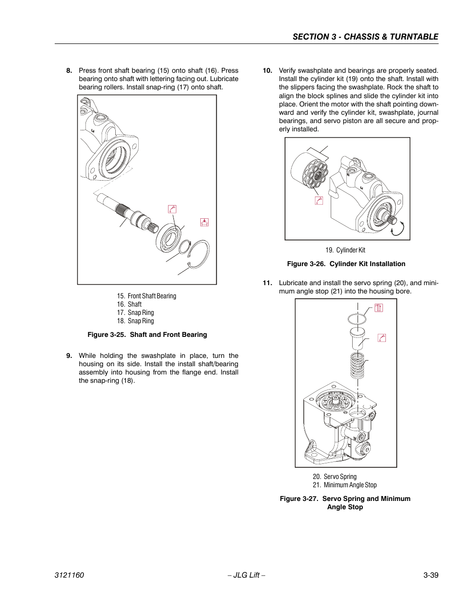 Shaft and front bearing -39, Cylinder kit installation -39, Servo spring and minimum angle stop -39 | JLG 740AJ Service Manual User Manual | Page 91 / 408