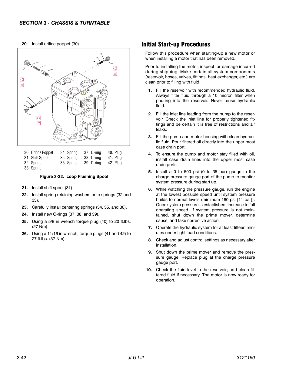 Initial start-up procedures, Initial start-up procedures -42, Loop flushing spool -42 | JLG 740AJ Service Manual User Manual | Page 94 / 408