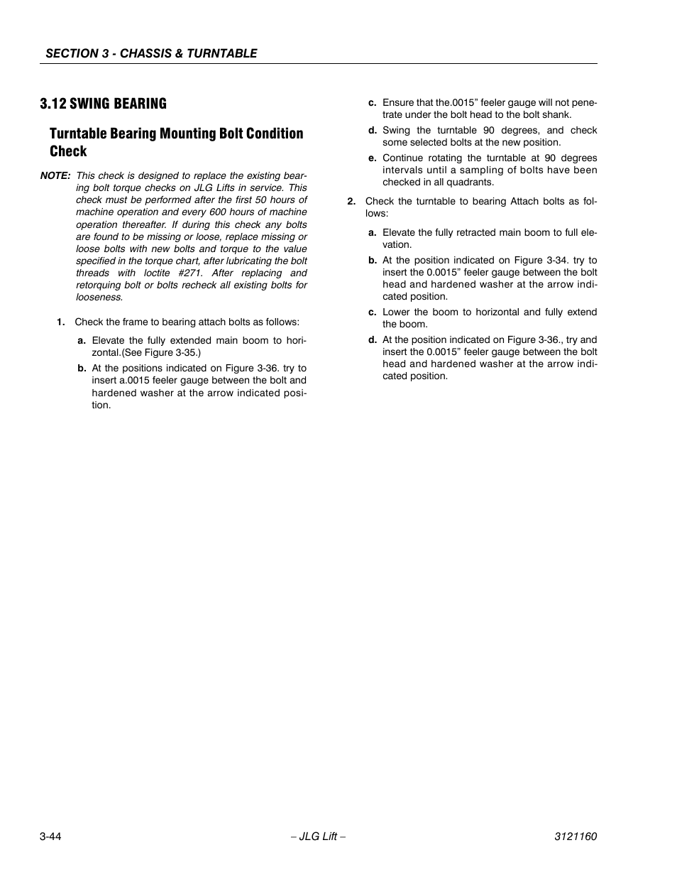 12 swing bearing, Turntable bearing mounting bolt condition check, Swing bearing -44 | JLG 740AJ Service Manual User Manual | Page 96 / 408