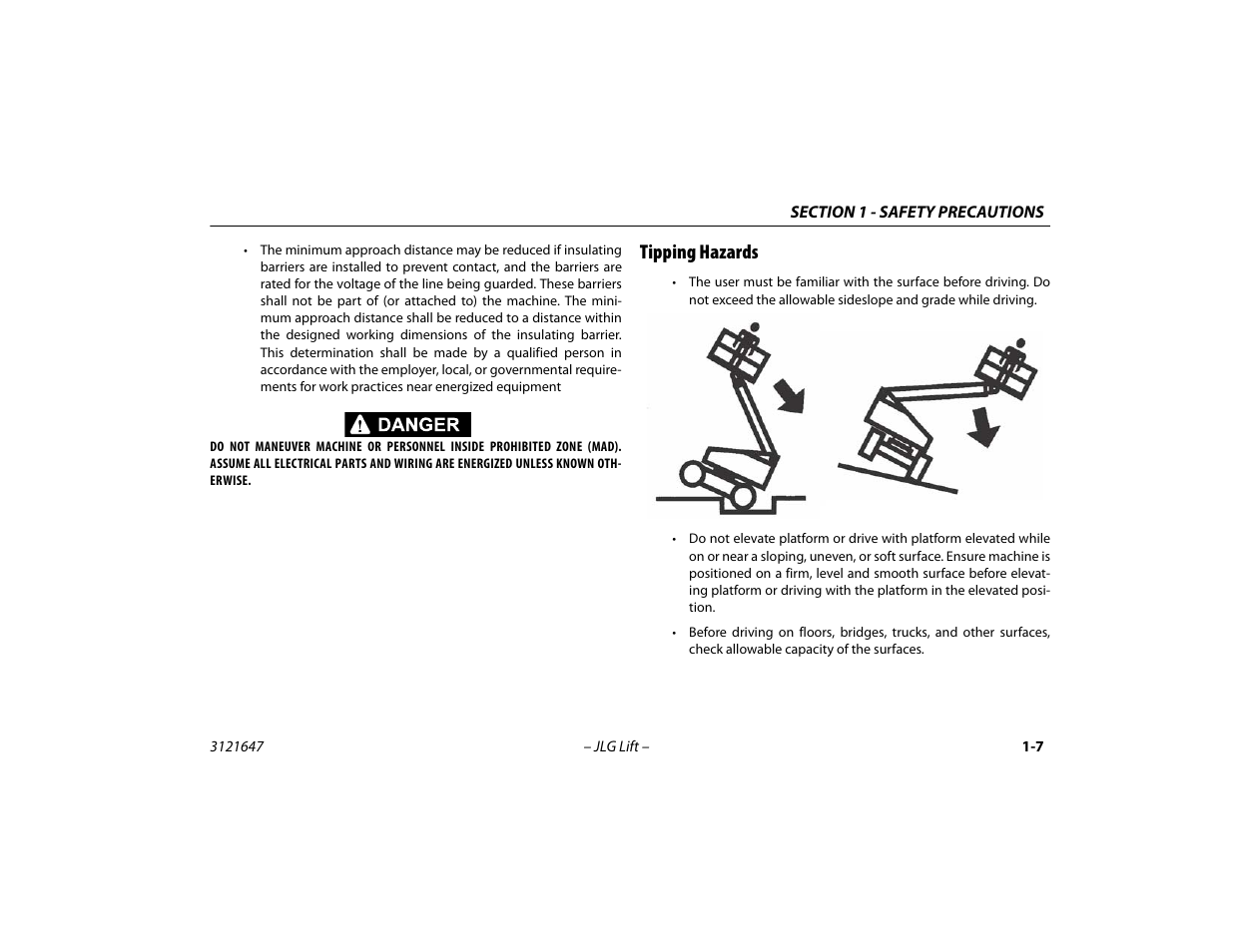 Tipping hazards, Tipping hazards -7 | JLG M450 Operator Manual User Manual | Page 17 / 106