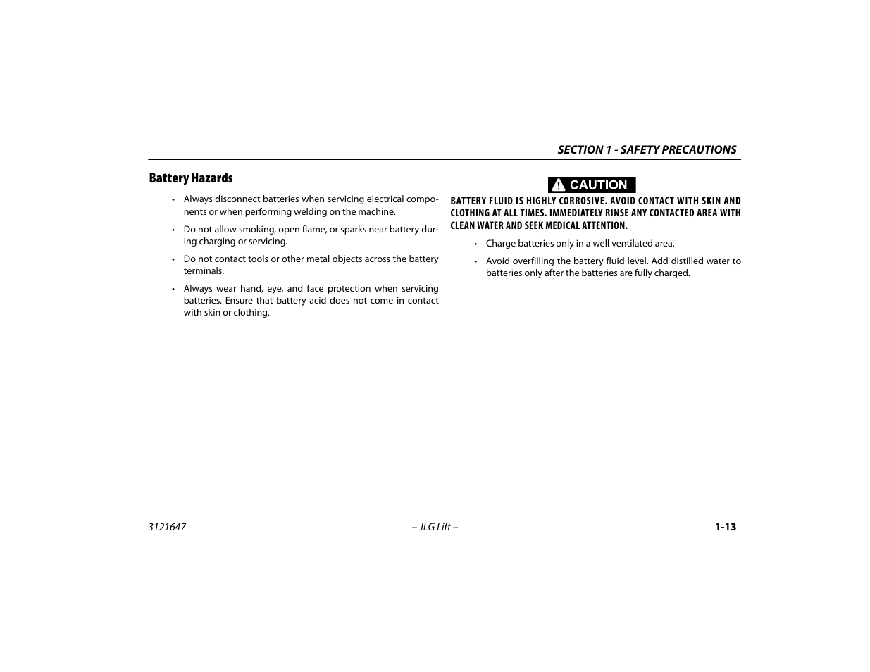 Battery hazards, Battery hazards -13 | JLG M450 Operator Manual User Manual | Page 23 / 106