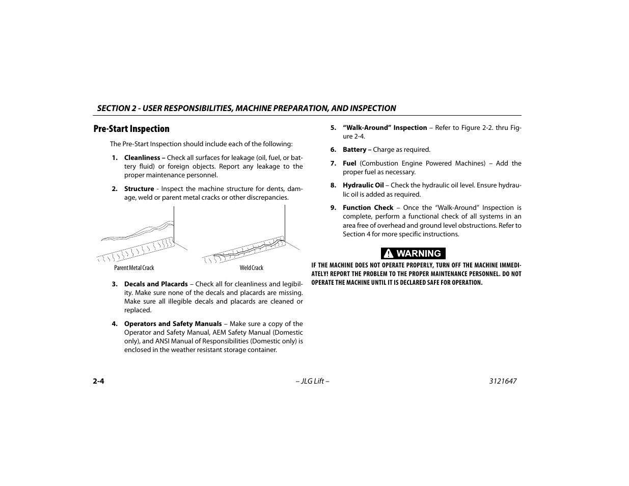 Pre-start inspection, Pre-start inspection -4 | JLG M450 Operator Manual User Manual | Page 28 / 106