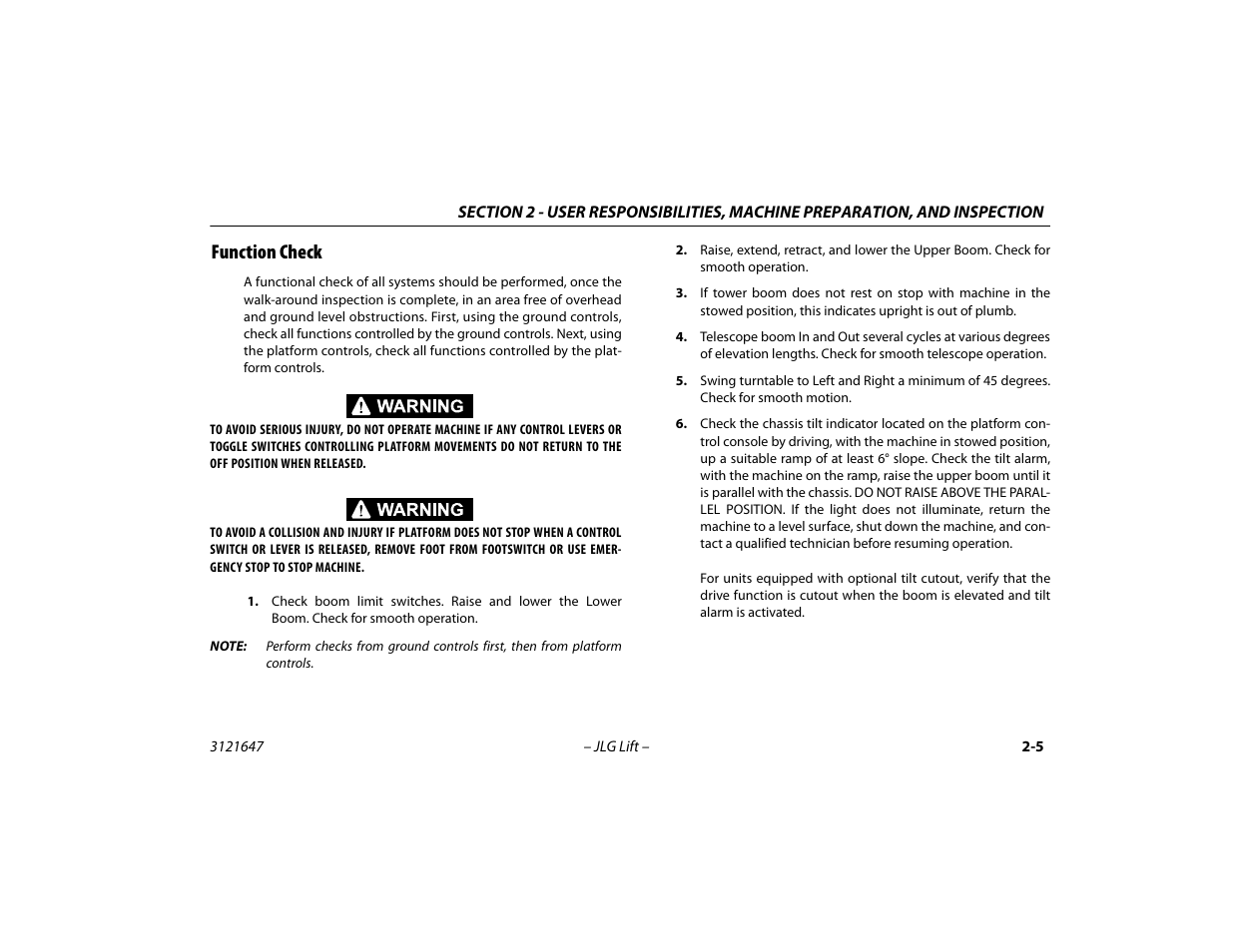 Function check, Function check -5 | JLG M450 Operator Manual User Manual | Page 29 / 106