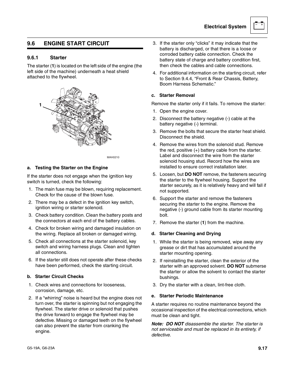 6 engine start circuit, 1 starter, Engine start circuit | Starter | JLG G6-23A Service Manual User Manual | Page 107 / 122