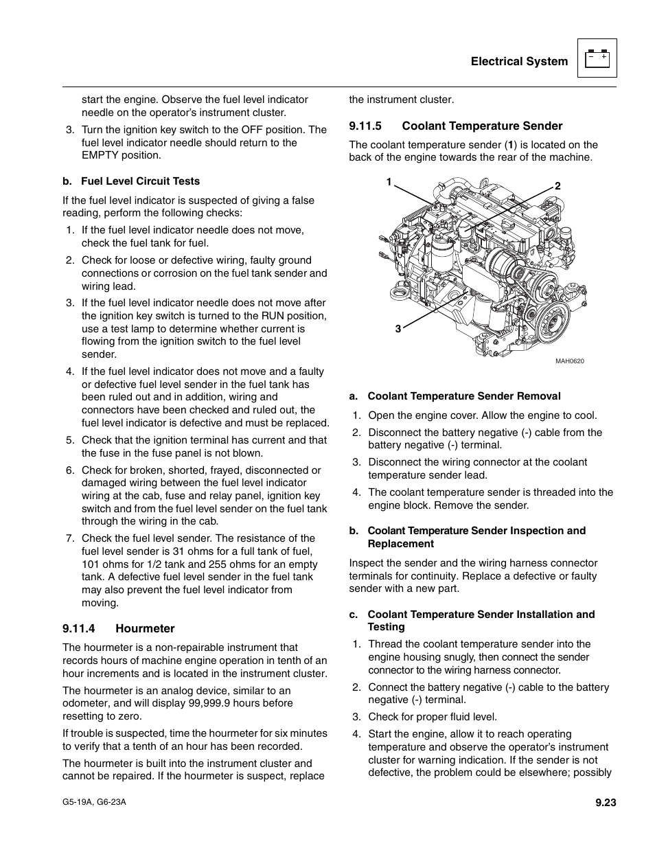 4 hourmeter, 5 coolant temperature sender, Hourmeter | Coolant temperature sender | JLG G6-23A Service Manual User Manual | Page 113 / 122