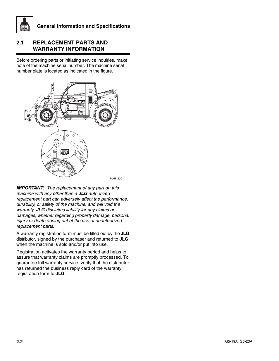 1 replacement parts and warranty information, Replacement parts and warranty information | JLG G6-23A Service Manual User Manual | Page 12 / 122