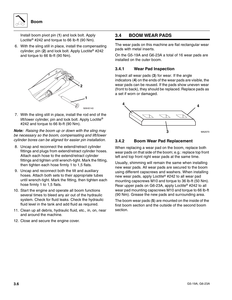 4 boom wear pads, 1 wear pad inspection, 2 boom wear pad replacement | Boom wear pads, Wear pad inspection, Boom wear pad replacement | JLG G6-23A Service Manual User Manual | Page 28 / 122