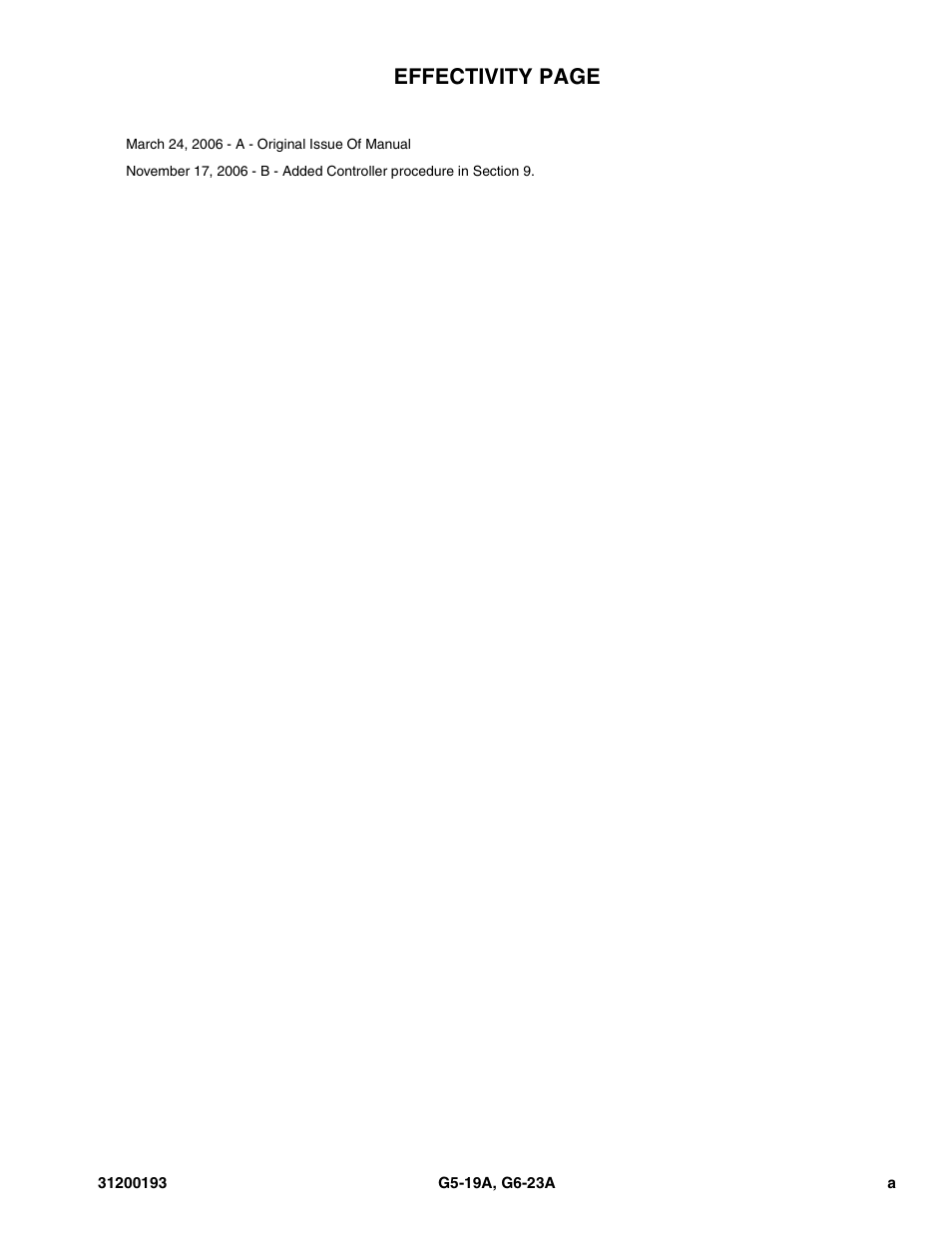 Effectivity, Effectivity page | JLG G6-23A Service Manual User Manual | Page 3 / 122