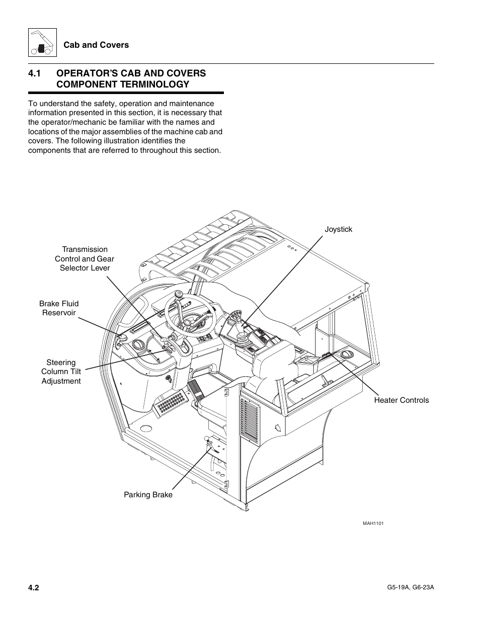 1 operator’s cab and covers component terminology, Operator’s cab and covers component terminology | JLG G6-23A Service Manual User Manual | Page 34 / 122
