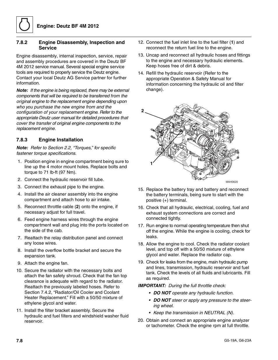 2 engine disassembly, inspection and service, 3 engine installation, Engine disassembly, inspection and service | Engine installation | JLG G6-23A Service Manual User Manual | Page 68 / 122