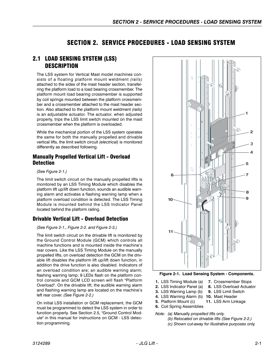 1 load sensing system (lss) description, Drivable vertical lift - overload detection, 1 load sensing system (lss) description -1 | JLG LSS Verticals Operator Manual User Manual | Page 9 / 28