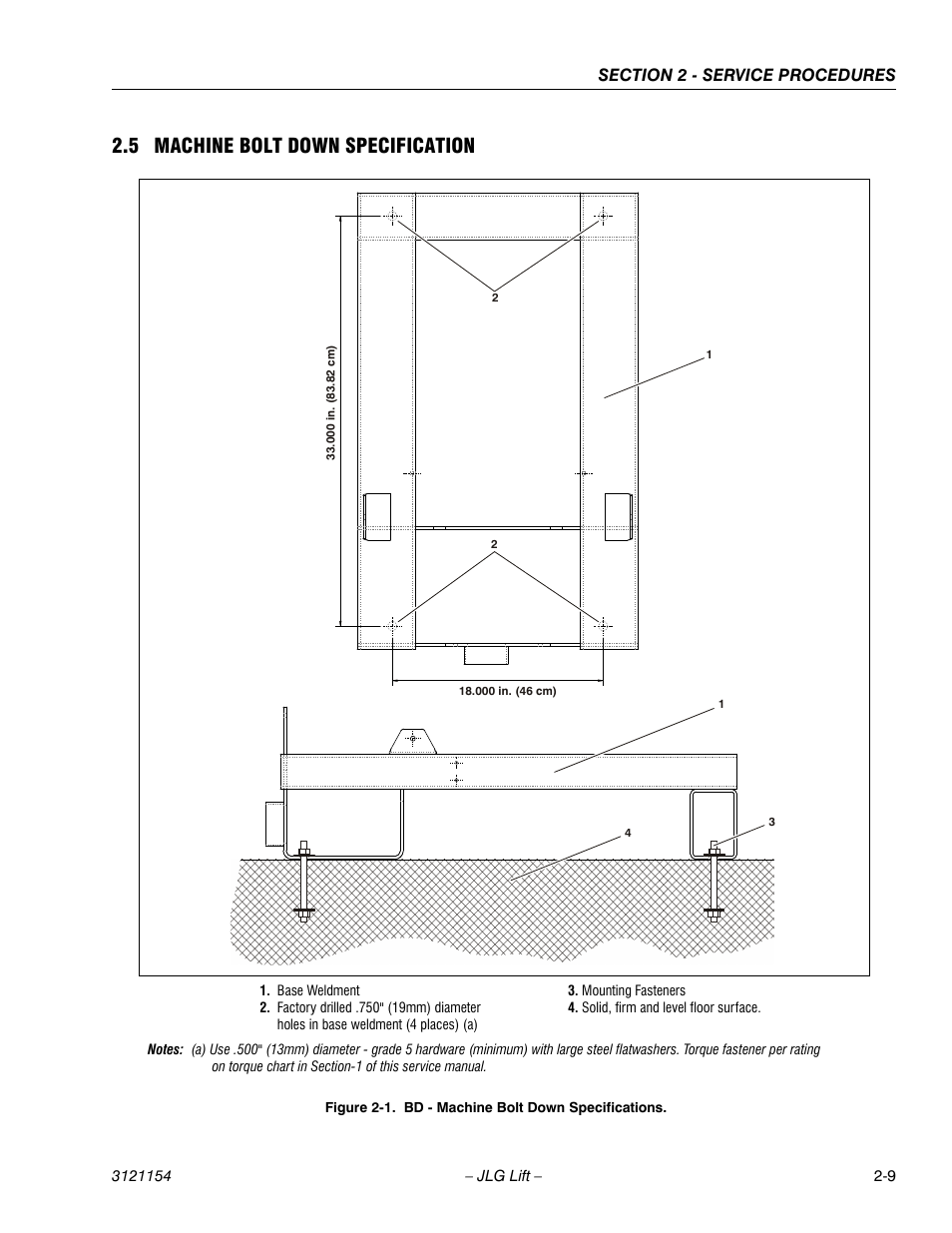 5 machine bolt down specification, 5 machine bolt down specification -9, Bd - machine bolt down specifications -9 | JLG 19BD Service Manual User Manual | Page 31 / 86