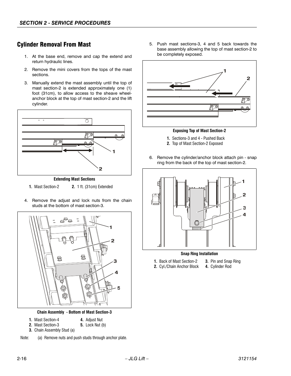 Cylinder removal from mast, Cylinder removal from mast -16 | JLG 19BD Service Manual User Manual | Page 38 / 86