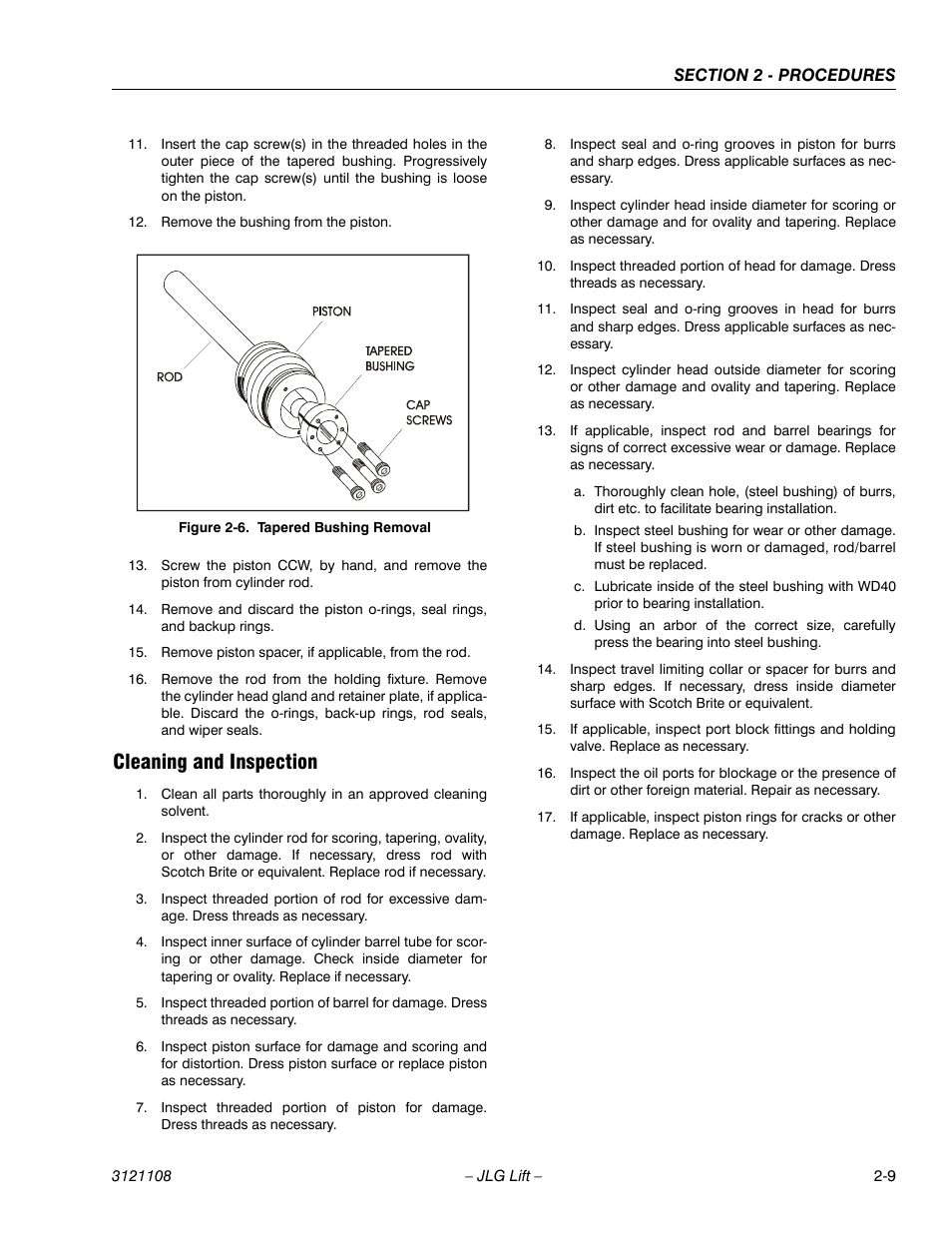 Cleaning and inspection, Tapered bushing removal -9 | JLG 260MRT ANSI Service Manual User Manual | Page 31 / 106