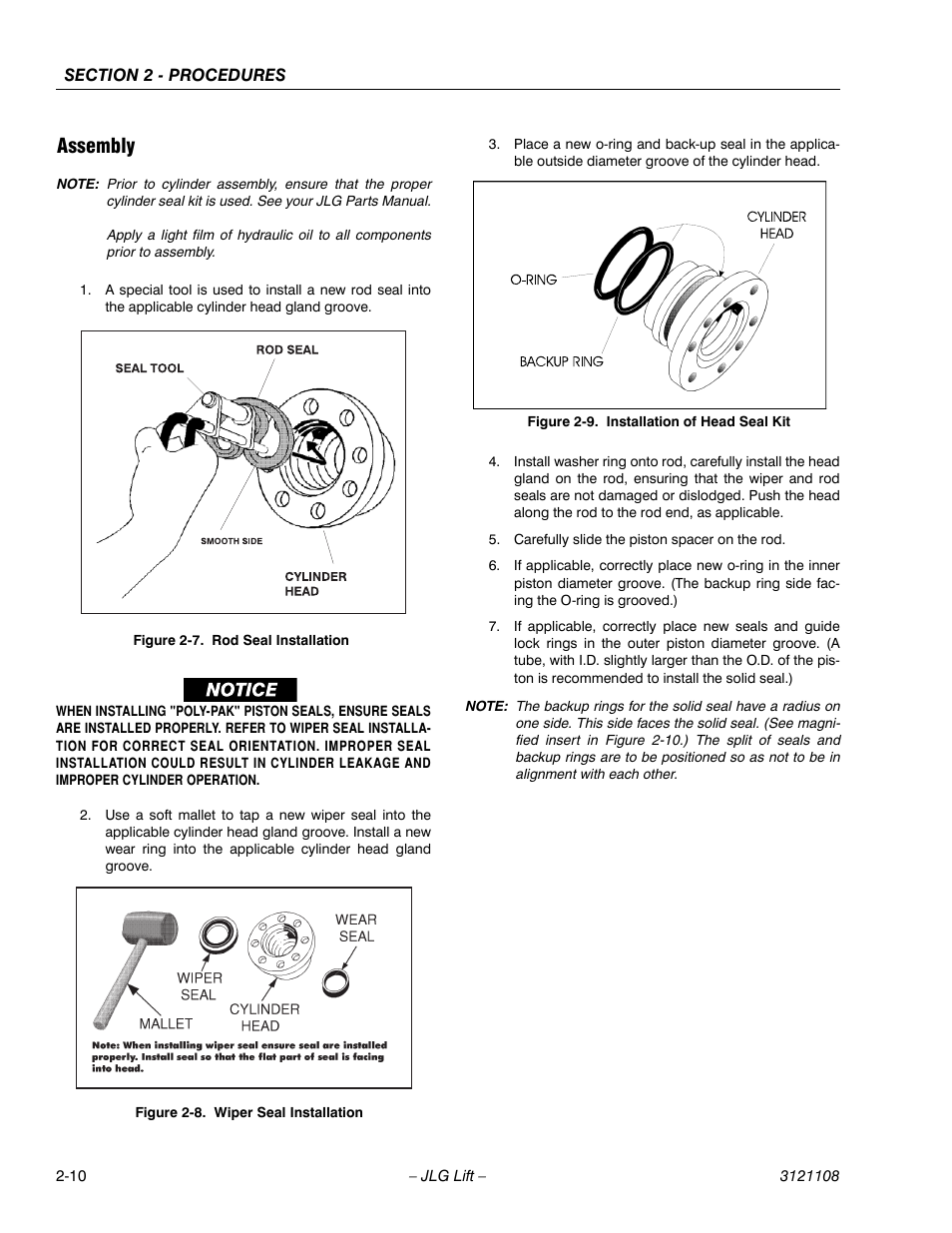 Assembly, Rod seal installation -10, Wiper seal installation -10 | Installation of head seal kit -10 | JLG 260MRT ANSI Service Manual User Manual | Page 32 / 106