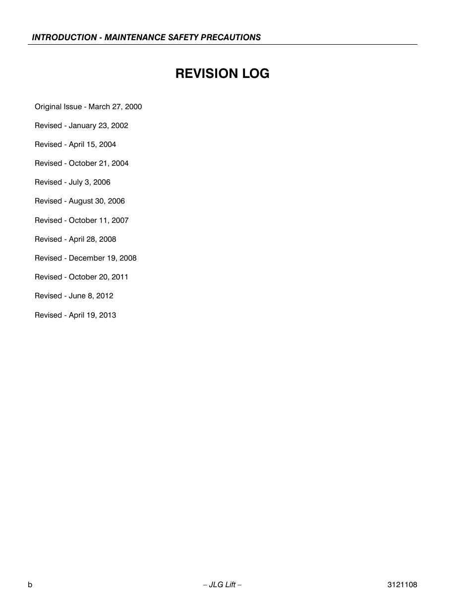 Revision log | JLG 260MRT ANSI Service Manual User Manual | Page 4 / 106