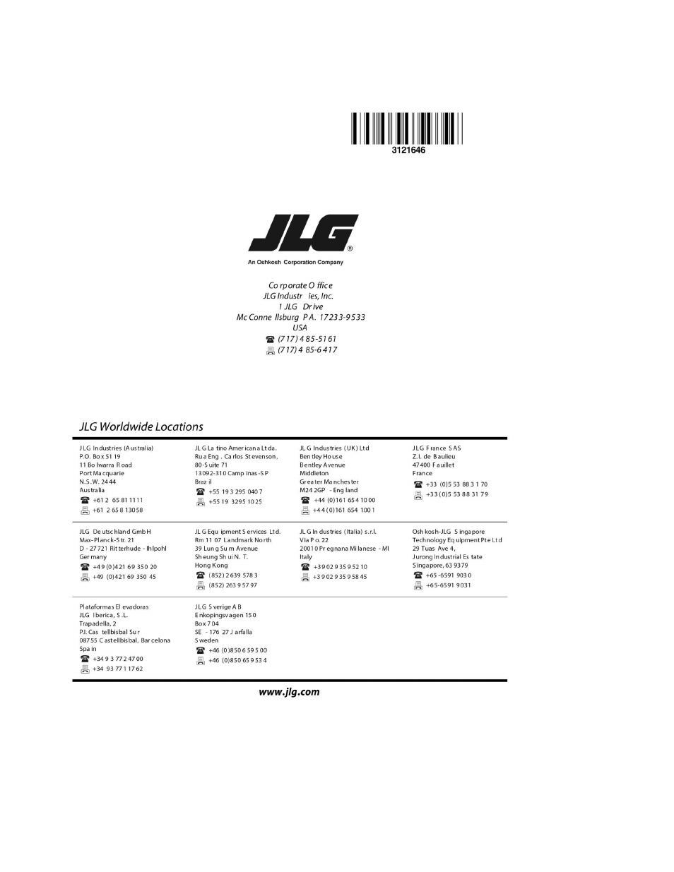 JLG M400 Parts Manual User Manual | Page 502 / 502