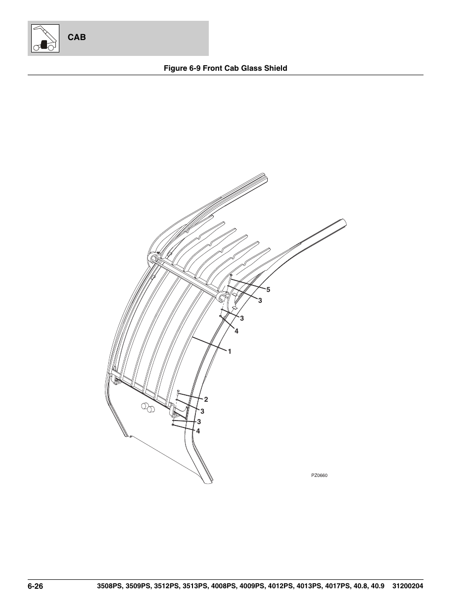 Figure 6-9 front cab glass shield, Front cab glass shield -26 | JLG 3508PS User Manual | Page 256 / 520