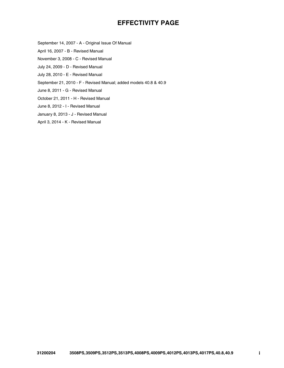 Effectivity page | JLG 3508PS User Manual | Page 3 / 520