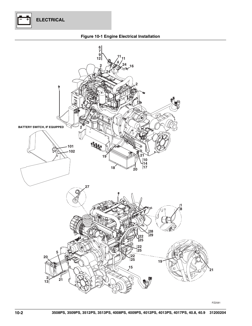 Figure 10-1 engine electrical installation, Engine electrical installation -2 | JLG 3508PS User Manual | Page 408 / 520