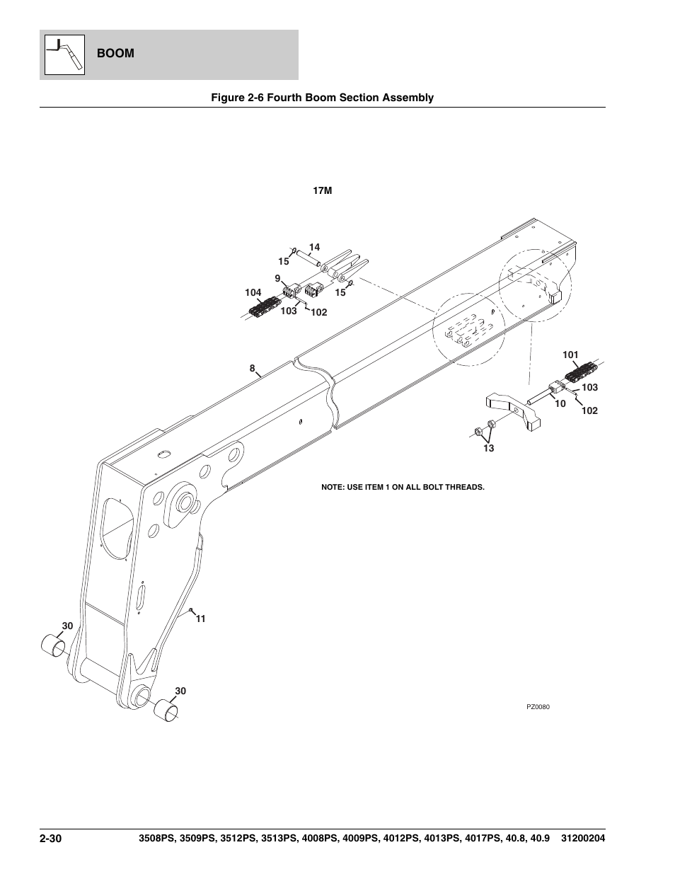 Figure 2-6 fourth boom section assembly, Fourth boom section assembly -30, Ction assy, (see figure 2-6 for details) | 666, (see figure 2-6 item 104, See figure 2-6 | JLG 3508PS User Manual | Page 76 / 520