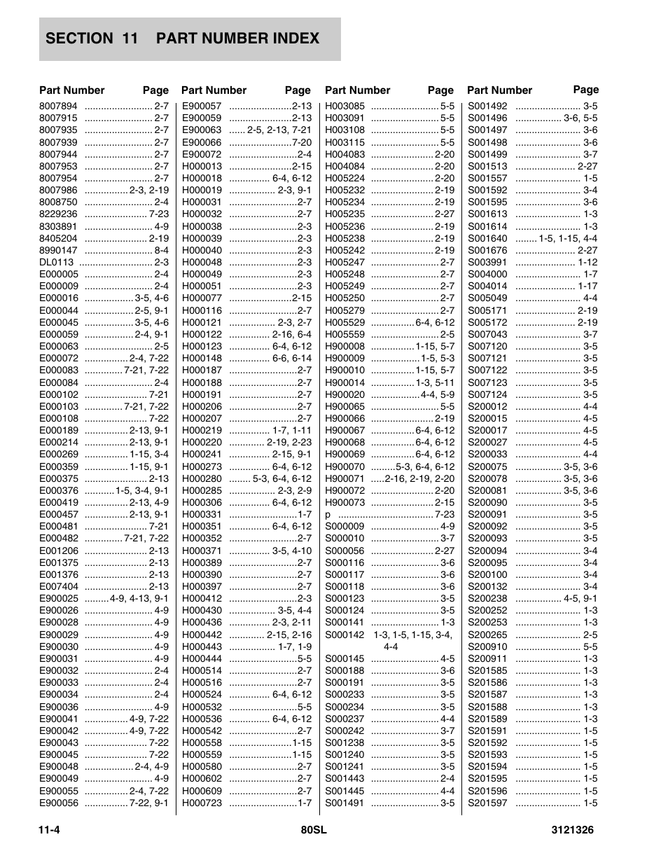 Dl0113 2-3, E000005 2-4, E000009 2-4 | E000016 3-5, 4-6, E000044 2-5, 9-1, E000045 3-5, 4-6, E000059 2-4, 9-1, E000063 2-5, E000072 2-4, 7-22, E000083 7-21, 7-22 | JLG 80SL Parts Manual User Manual | Page 140 / 144