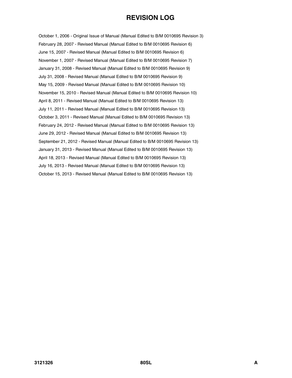 Revision log | JLG 80SL Parts Manual User Manual | Page 3 / 144