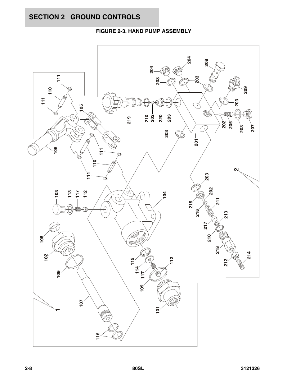 Figure 2-3. hand pump assembly | JLG 80SL Parts Manual User Manual | Page 32 / 144
