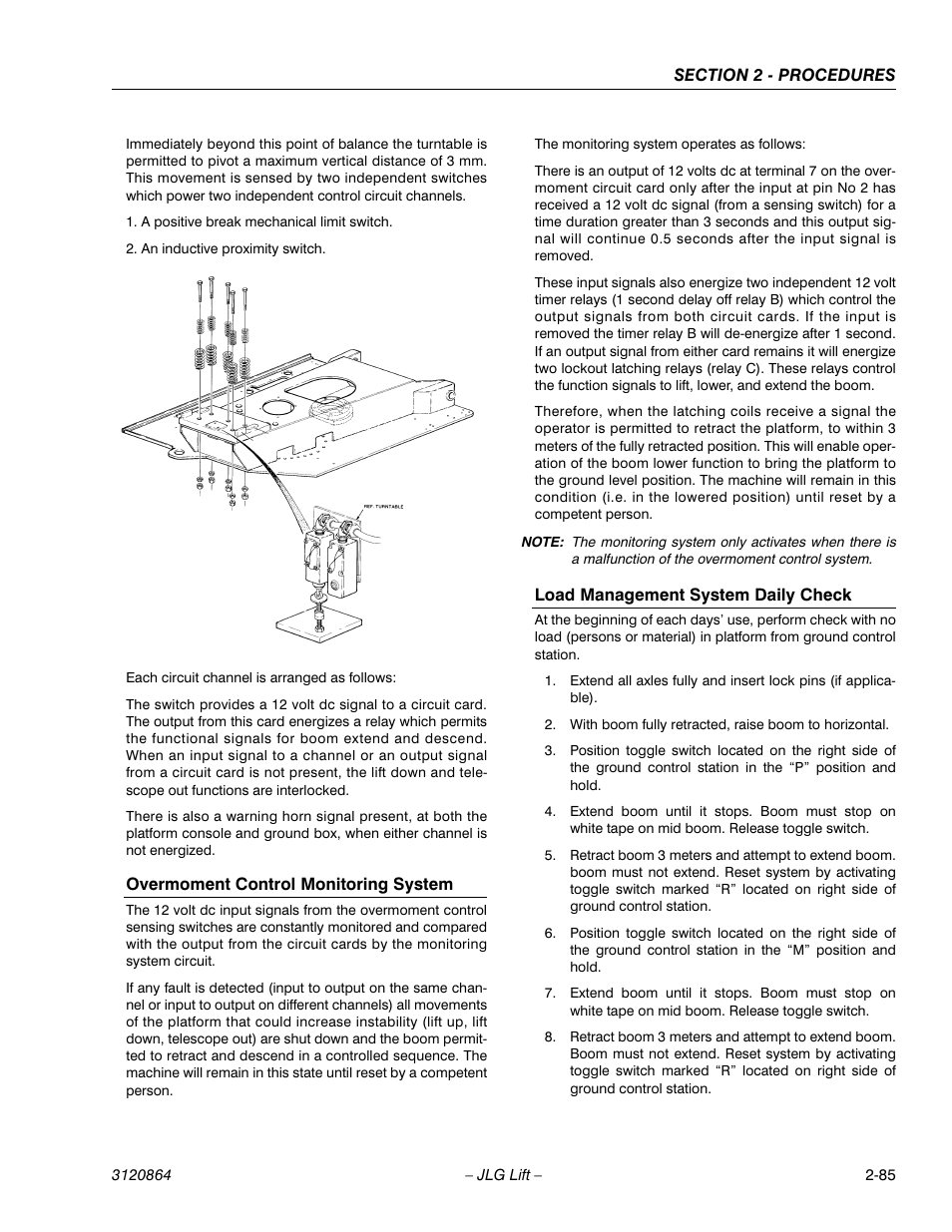 Overmoment control monitoring system, Load management system daily check | JLG 110HX Service Manual User Manual | Page 109 / 162